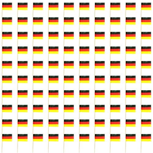 100 Stück Länder Flagge Zahnstocher Flagge,Zahnstocher Mit Fähnchen,Obst Picker Papier Kuchen Topper Sticks,Zahnstocher Flaggen,Cocktail Picks Mit Doppelseitig Druck,für Party Deko (Deutschland) von HJDJBD