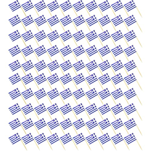 100 Stück Länder Flagge Zahnstocher Flagge,Zahnstocher Mit Fähnchen,Obst Picker Papier Kuchen Topper Sticks,Zahnstocher Flaggen,Cocktail Picks Mit Doppelseitig Druck,für Party Deko (Griechenlands) von HJDJBD