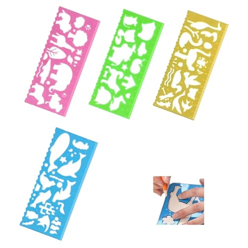 4 Stück Malschablonen Kinder,Zeichenschablonen,Zeichenschablone,Kunststoff-Tier-Schablonen-Set,Kunstschablonen,Zeichenwerkzeuge,Zeichenlineal Mit Tiermotiven,Lineale für Büro,Basteln,Zeichnen von HJDJBD
