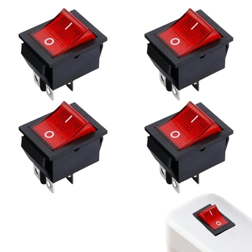 4 Stück Rot Glühen Schalter,Schalter 230v,Kippschalter 230v,Ausschalter,Einbauschalter,Mit Rotem Licht,Wippschalter16A/250V/20A/125V Geeignet für Den Einbau In Häusern, Autos Und Elektrischen Geräten von HJDJBD