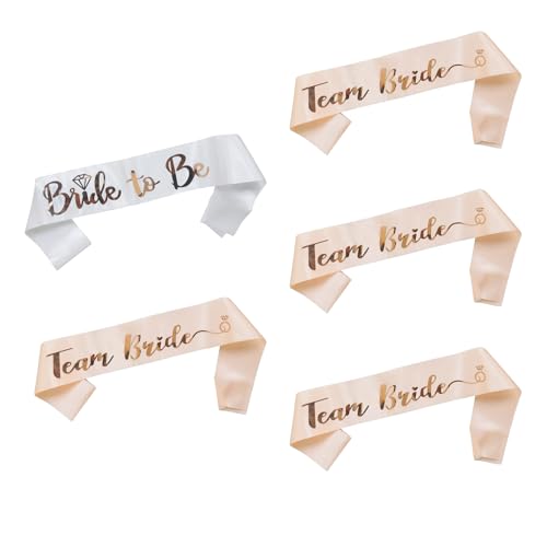 5 Stück Weiß Und Roségold Deko Schärpe Set,Team Bride Schärpe,Bachelorette Party Accessories,Junggesellenabschied Schärpen, Accessoires Frauen für Hochzeit,Bachelorette,Brautparty,Brautaccessoires von HJDJBD