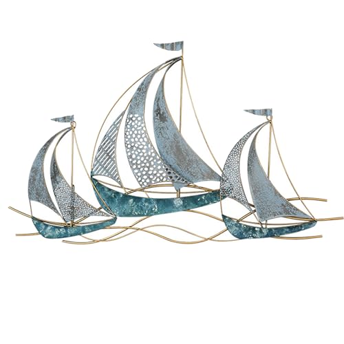 HJDSUDU Wanddekoration aus Metall in Form eines Segelboots, 3D-Wandskulpturen mit nautischen Schiffen, 86,4 cm große Wandbehänge aus Eisen, handgefertigte nautische Dekorationsornamente HJDSUDU Wanddekoration aus Metall in Form eines Segelboots, 3D-Wandskulpturen mit nautischen Schiffen, 86,4 cm große Wandbehänge aus Eisen, handgefertigte nautische Dekorationsornamente von HJDSUDU