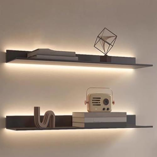 HJDSUDU Wandregale Schwebende Regale, Ausstellungsregal mit eingebautem beleuchtetem LED-Licht, 1 Stück an der Wand montierte lichtemittierende Metallregale, für Wohnzimmer,Grau,150cm/59in von HJDSUDU