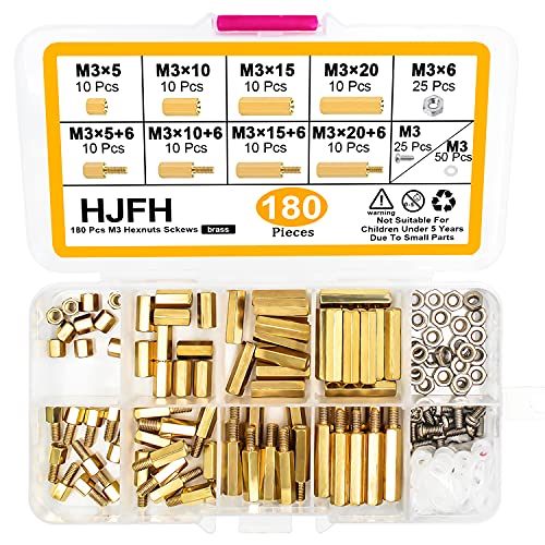 HJFH M3 Abstandshalter Hex Distanzhülsen PCB Platinen Männlich Weiblich Gewinde Abstandsbolzen für Raspberry Pis Motherboard (Messing 180 Stück) von HJFH