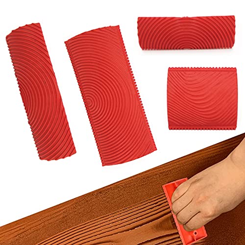 4 Stücke Holzmaserung Werkzeug, Wood Grain Design Decorating Tool, Gummi Malwerkzeug Holzmaserung, Wood Graining Rubber Painting, für DIY Maserung Malerei Wanddekoration (Rot) von Bebochoi