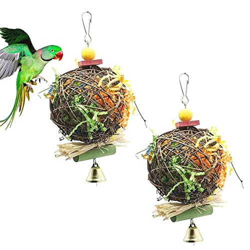 Bebochoi 2 Stück Papageienspielzeug Sepak Takraw Spielzeug, Kauspielzeug Vögel Spielzeug, Natur Rattan Kugeln Kauspielzeug, für kleine Vögel, Papageien (Mehrfarbig) von Bebochoi