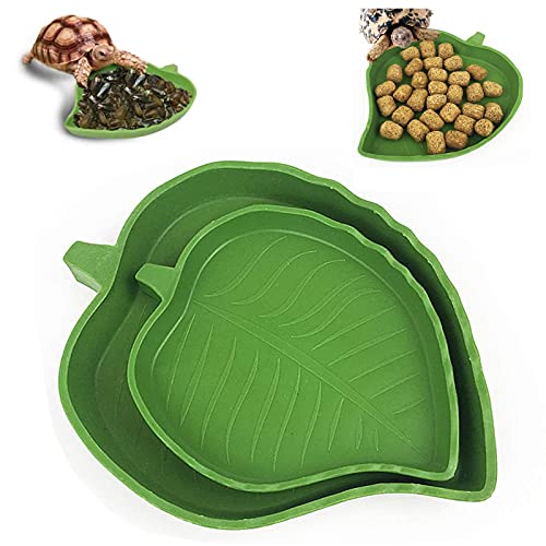 HJGKKA 2 Stück Reptilien-Futternapf,Blatt Reptilien Schale Lebensmittel Wasser Bowl, für Schildkröte Corn Schlange Kriechen Haustier Trinken und Essen, 2 Größen von HJGKKA