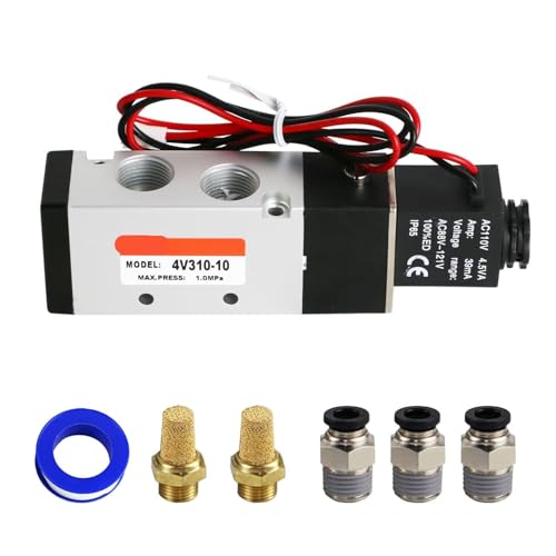 Pneumatik-Magnetventil 4V210-08, 12 V/24 V/110 V, einspulig, pilotbetrieben, elektrisch, 2-Positionen, 5-Wege-Anschlusstyp (DC 12 V/Out-of-Line, 1/4 Zoll NPT) (AC 110 V/Out of Line, 3/8 Zoll NPT) von HJHB1WL