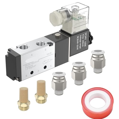 Pneumatisches Magnetventil, 4V210-08, 2 Positionen, 5-Wege, 12 V/24 V/110 V/220 V, Zylinder-Umkehrventil, Einzelspulen-Elektroventil, 220 V elektromagnetisches Steuerventil (/DC12 V) (-DC24 V) von HJHB1WL