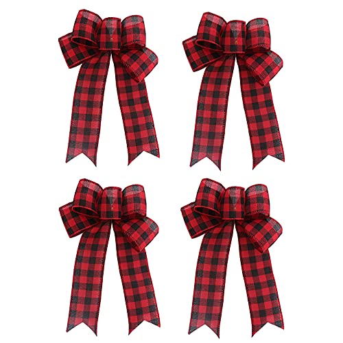 HJHIWE 12 Stück Buffalo Plaid Schleifen Weihnachten Bogen 23,4 x 19,5 cm Weihnachtskranz Gingham Band Bowknot Weihnachtsbaum Topper Bogen Hängen für DIY Handwerk Blumensträuße Home Hochzeit Dekoration von HJHIWE