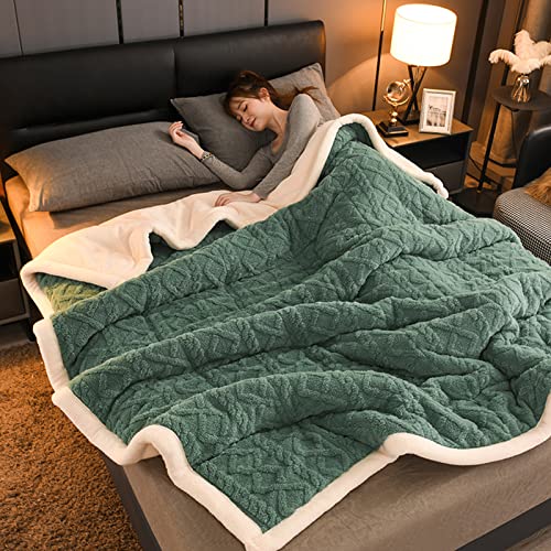 Verdickte Flanell-Fleecedecke, weiche, luxuriöse, bequeme Plüschdecken, Winter, warme, atmungsaktive Decke für Sofa, Stuhl, Bett (180 x 200 cm (71 x 79), Grün) von HJHOME