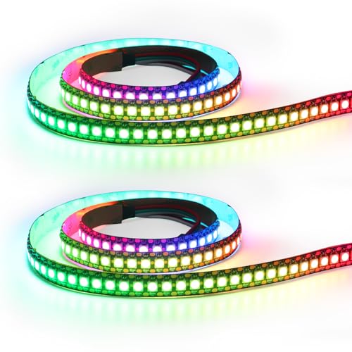 HJHX WS2812B LED Strip Light, 2Pack-1m 144 LEDs Addressable Individually RGB Strip with Built-in IC for DIY Projects, 5V IP30 WS2812B High-Density for Indoor Lighting (No Adapter or controller) von HJHX-SHIYE