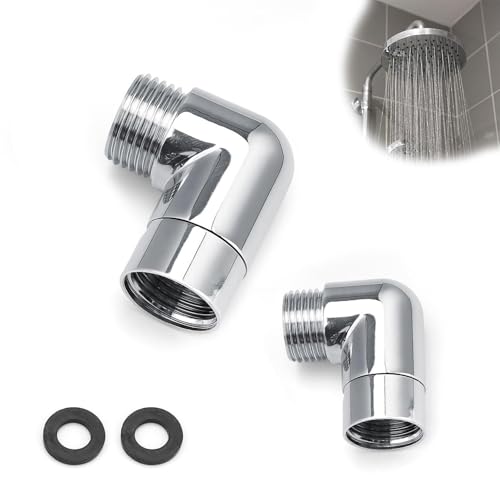 HJIAMA 2 Stück Eckventil 1/2 zoll, 90 Grad Duschschlauch Adapter, Ausgestattet mit Unterlegscheiben, Chromoberfläche, Duschkopf Verlängerung, für Duschköpfe, Wasserhähne von HJIAMA