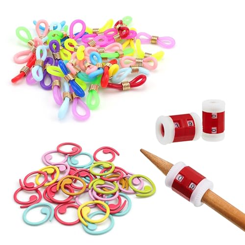 HJIAMA Strickzubehör Set, mit 40 Stück Stricknadel stopper, 30 Farbige Maschenmarkierer Stricken und 2 Zylindrische Maschenzähler zum Handstricken HJIAMA Strickzubehör Set, mit 40 Stück Stricknadel stopper, 30 Farbige Maschenmarkierer Stricken und 2 Zylindrische Maschenzähler zum Handstricken von HJIAMA