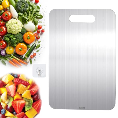 33x23.5cm BPA-Freies Schneidebrett aus Edelstahl, Großes Mehrzweck Schneidebrett aus Metall, Doppelseitige Schneidebretter, SUS304 Schneidebrett in Lebensmittelqualität für Fleisch Obst Gemüse von HJJMN