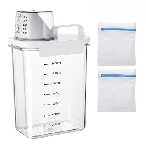 HJJMN 1800ML Waschmittel Aufbewahrung, Mehrzweck Waschpulver Spender, Wiederverwendbar Klare, Waschmittelbox für WeichspüLer Mit 1 Messbecher und 2 Wäschesiebbeuteln, Waschpulver Behälter Luftdicht HJJMN 1800ML Waschmittel Aufbewahrung, Mehrzweck Waschpulver Spender, Wiederverwendbar Klare, Waschmittelbox für WeichspüLer Mit 1 Messbecher und 2 Wäschesiebbeuteln, Waschpulver Behälter Luftdicht von HJJMN