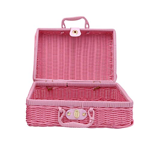 HJKGSVdv Aufbewahrungskoffer, Kosmetik-Veredelung, Rattan, Retro-Koffer, Handgeschenk, Requisiten, solide, gewebte Aufbewahrung, Rattan-Box, Hellrosa, S von HJKGSVdv