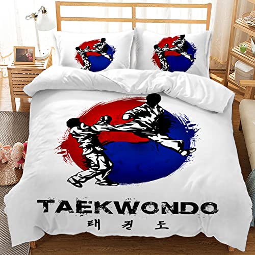 Bettwäsche 135x200 Taekwondo, Weiche Mikrofaser 3D Druck Südkorea Bettwäsche-Sets Sport Bettbezüge und 2 Kissenbezug 80x80 cm mit Reißverschluss von HJKR