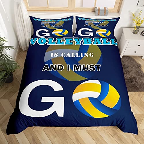 Bettwäsche 135x200 Volleyball-Karikatur, Weiche Mikrofaser 3D Druck Sport Bettwäsche-Sets Blau Bettbezüge und 2 Kissenbezug 80x80 cm mit Reißverschluss von HJKR