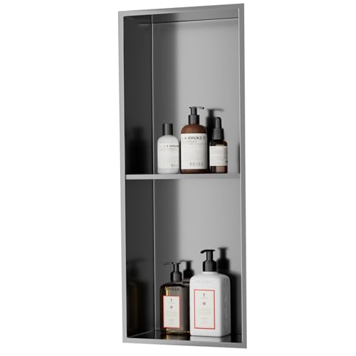 HJLKDYM Stainless Steel Niches Bathroom Interior Recessed Niches Toiletries and Bottles Storage Bathroom Finished Shelves TV Cabinet Divider Available for Living Room(Farbe:Grey,Größe:28x70cm) von HJLKDYM