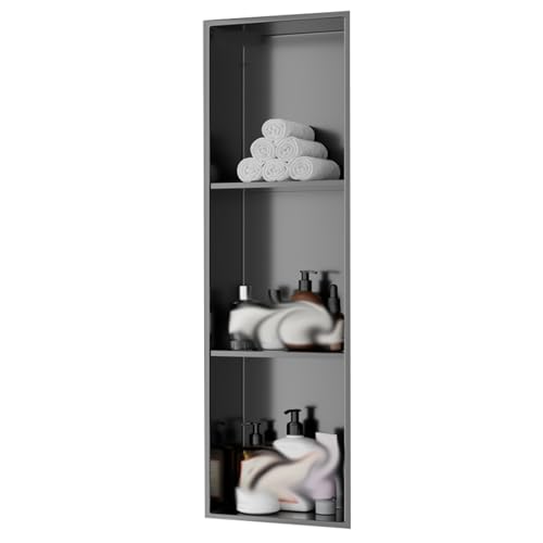 HJLKDYM Stainless Steel Niches Bathroom Interior Recessed Niches Toiletries and Bottles Storage Bathroom Finished Shelves TV Cabinet Divider Available for Living Room(Farbe:Grey,Größe:28x900cm) von HJLKDYM
