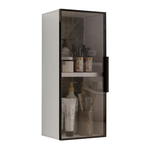 HJLKDYM Wandmontierte Hängeaufbewahrung, Aufbewahrungsschrank Mit Türen Aus Gehärtetem Glas, wasserdichte Kosmetikschränke Aus Metall Für Badezimmer, Schlafzimmer, Küche(WhiteA,25x15x60cm) von HJLKDYM