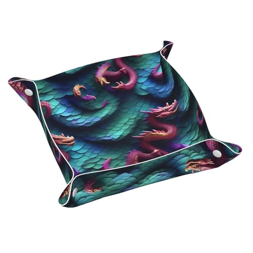 3D-Ledertablett mit magischem Drachen-Schuppen-Muster, für Herren, Nachttisch, Ledertablett, Organizer, leeren Sie Ihre Taschen, Dekoration, Papa-Tablett von HJLUUFT