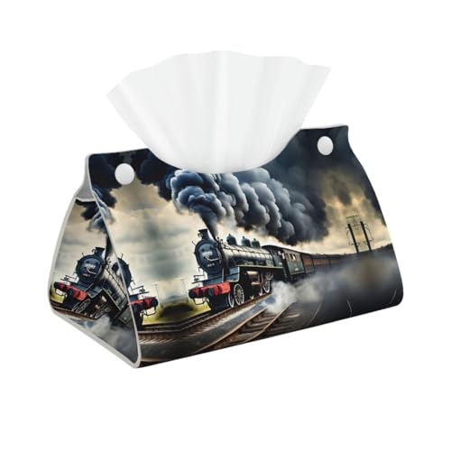 Dampflok Wolken Kreative doppelseitige Taschentuchbox aus Leder – wasserdicht, leicht und einfach zu reinigen – perfekt zum Dekorieren von HJLUUFT