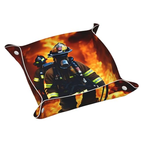 Feuerwehrmann Feuerwehrmann Flamme Leder Tablett Organizer - Wasserdichtes Valet Tray für Männer, Leeren Sie Ihre Taschen Papa Tablett von HJLUUFT