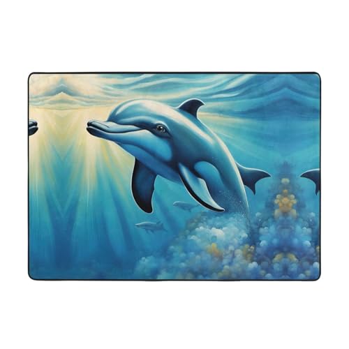 Ocean Dolphin Looking at You 1 enthüllen Sie die Persönlichkeit Ihres Zuhauses mit 203,2 x 147,3 cm Teppich, der jedem Raum einen modernen Touch verleiht von HJLUUFT