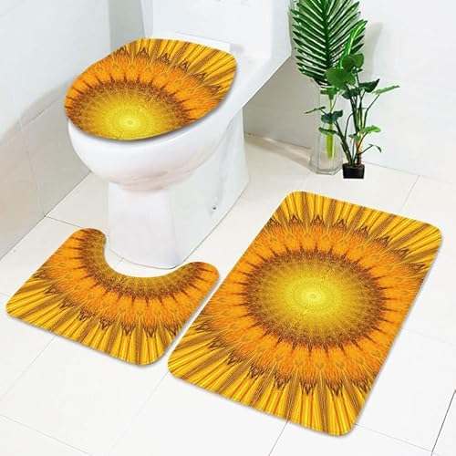 Badezimmermatte Abstrakte Gelbe Blume Fußmatte 3 Teilig Badteppich Set Bath Mat rutschfest Badmatte Saugfähig Teppich Wohnzimmer Langlebig Badezimmerteppich Waschbar Fussmatte Innen 45x75cm von HJOSWVNS