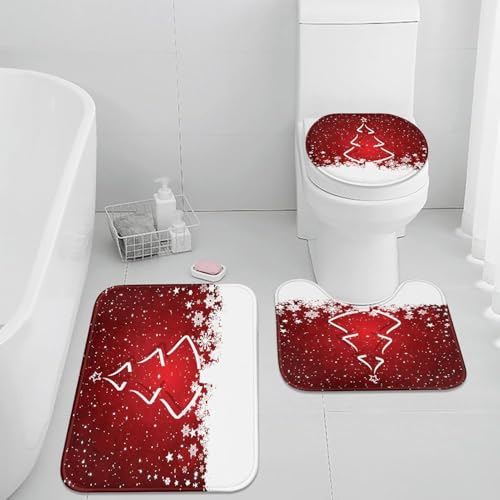 Badezimmermatte Abstrakter Baum Rot Fußmatte 3 Teilig Duschvorleger rutschfest Badezimmerteppich Saugfähig Badvorleger Set Bath Mat Langlebig Badmatte Waschbar Badematte 50x80cm von HJOSWVNS