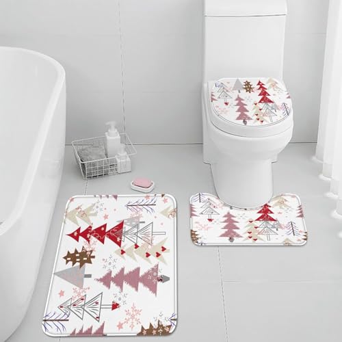 Badezimmermatte Abstrakter Geometriebaum Fußmatte 3 Teilig Duschvorleger rutschfest Badezimmerteppich Saugfähig Badvorleger Set Bath Mat Langlebig Badmatte Waschbar Badematte 45x75cm von HJOSWVNS