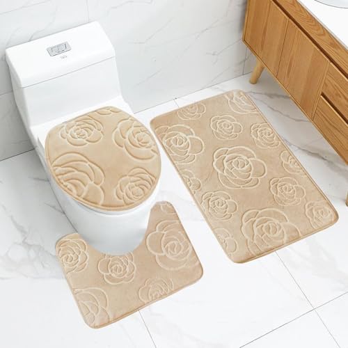 Badezimmermatte Beige Rose Fußmatte 3 Teilig Badteppich Set Bath Mat rutschfest Badmatte Saugfähig Teppich Wohnzimmer Langlebig Badezimmerteppich Waschbar Fussmatte Innen 50x80cm Badezimmermatte Beige Rose Fußmatte 3 Teilig Badteppich Set Bath Mat rutschfest Badmatte Saugfähig Teppich Wohnzimmer Langlebig Badezimmerteppich Waschbar Fussmatte Innen 50x80cm von HJOSWVNS