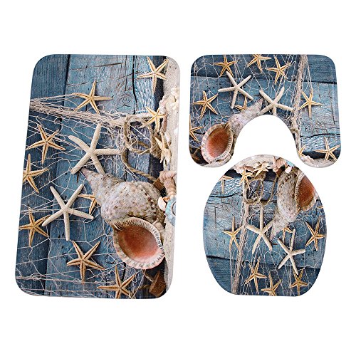 Badezimmermatte Blau Beige Fußmatte 3 Teilig Badteppich Set Badmatte rutschfest Rugs for Living Room Saugfähig Bath Mat Langlebig Fussmatte Innen Waschbar Badezimmerteppich 50x80cm von HJOSWVNS