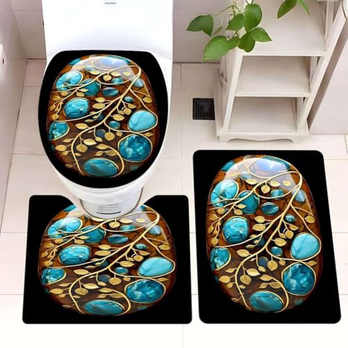 Badezimmermatte Blau Braun Golden Fußmatte 3 Teilig Badteppich Set Bath Mat rutschfest Badmatte Saugfähig Teppich Wohnzimmer Langlebig Badezimmerteppich Waschbar Fussmatte Innen 45x75cm Badezimmermatte Blau Braun Golden Fußmatte 3 Teilig Badteppich Set Bath Mat rutschfest Badmatte Saugfähig Teppich Wohnzimmer Langlebig Badezimmerteppich Waschbar Fussmatte Innen 45x75cm von HJOSWVNS