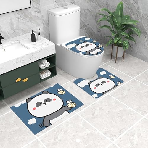Badezimmermatte Blau Gelb Grau Fußmatte 3 Teilig Duschvorleger rutschfest Badezimmerteppich Saugfähig Badvorleger Set Bath Mat Langlebig Badmatte Waschbar Badematte 45x75cm von HJOSWVNS