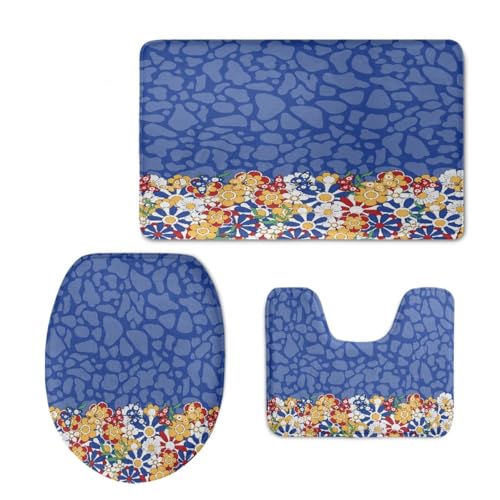 Badezimmermatte Blaue Blume Gelb Fußmatte 3 Teilig Bath Mat rutschfeste Badematte Saugfähig Badmatte Wohnzimmer Badezimmerteppich Langlebig Badvorleger Waschbar Badteppich Set 50x80cm Badezimmermatte Blaue Blume Gelb Fußmatte 3 Teilig Bath Mat rutschfeste Badematte Saugfähig Badmatte Wohnzimmer Badezimmerteppich Langlebig Badvorleger Waschbar Badteppich Set 50x80cm von HJOSWVNS