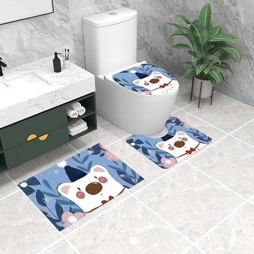 Badezimmermatte Blaue Tiere Weiß Fußmatte 3 Teilig Duschvorleger rutschfest Badezimmerteppich Saugfähig Badvorleger Set Bath Mat Langlebig Badmatte Waschbar Badematte 45x75cm von HJOSWVNS