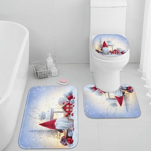 Badezimmermatte Blauer Beige Zwerg Fußmatte 3 Teilig Duschvorleger rutschfest Badezimmerteppich Saugfähig Badvorleger Set Bath Mat Langlebig Badmatte Waschbar Badematte 50x80cm von HJOSWVNS