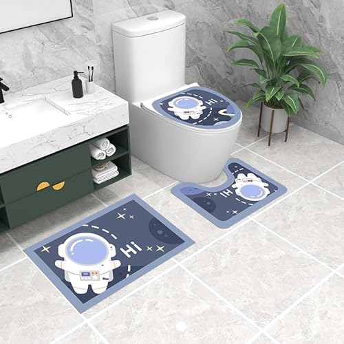 Badezimmermatte Blauer Gelber Stern Fußmatte 3 Teilig Duschvorleger rutschfest Badezimmerteppich Saugfähig Badvorleger Set Bath Mat Langlebig Badmatte Waschbar Badematte 50x80cm von HJOSWVNS