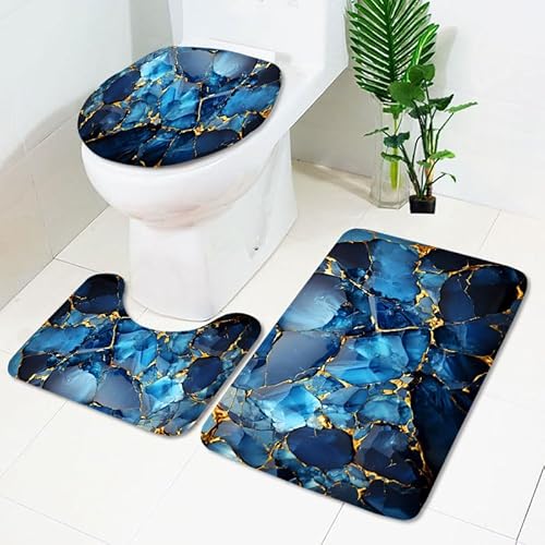 Badezimmermatte Blauer Golddiamant Fußmatte 3 Teilig Duschvorleger rutschfest Badezimmerteppich Saugfähig Badvorleger Set Bath Mat Langlebig Badmatte Waschbar Badematte 50x80cm von HJOSWVNS