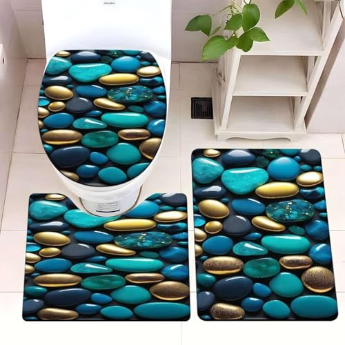 Badezimmermatte Blauer Goldstein Fußmatte 3 Teilig Badteppich Set Bath Mat rutschfest Badmatte Saugfähig Teppich Wohnzimmer Langlebig Badezimmerteppich Waschbar Fussmatte Innen 45x75cm Badezimmermatte Blauer Goldstein Fußmatte 3 Teilig Badteppich Set Bath Mat rutschfest Badmatte Saugfähig Teppich Wohnzimmer Langlebig Badezimmerteppich Waschbar Fussmatte Innen 45x75cm von HJOSWVNS