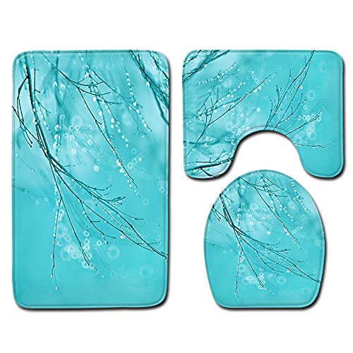 Badezimmermatte Blauer See Baum Fußmatte 3 Teilig Duschvorleger rutschfest Badezimmerteppich Saugfähig Badvorleger Set Bath Mat Langlebig Badmatte Waschbar Badematte 45x75cm von HJOSWVNS