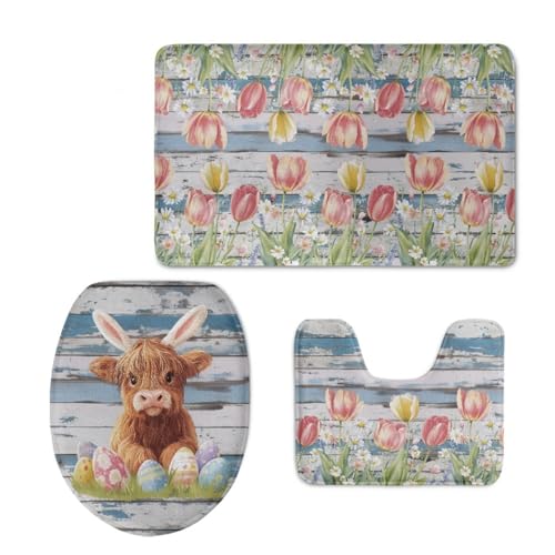 Badezimmermatte Blume Tier Braun Fußmatte 3 Teilig Bath Mat rutschfest Badmatte Saugfähig Wohnzimmer Badezimmerteppich Langlebig Badematte Waschbar Badteppich Set Badezimmermatten 50x80cm von HJOSWVNS