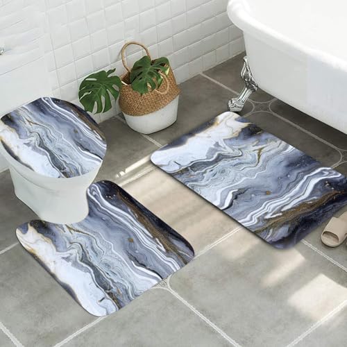 Badezimmermatte Braun Grauer Marmor Fußmatte 3 Teilig Badteppich Set Badmatte rutschfest Rugs for Living Room Saugfähig Bath Mat Langlebig Fussmatte Innen Waschbar Badezimmerteppich 50x80cm von HJOSWVNS