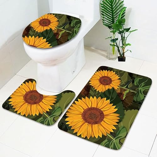 Badezimmermatte Braun Grün Gelb Fußmatte 3 Teilig Badteppich Set Bath Mat rutschfest Badmatte Saugfähig Teppich Wohnzimmer Langlebig Badezimmerteppich Waschbar Fussmatte Innen 50x80cm von HJOSWVNS