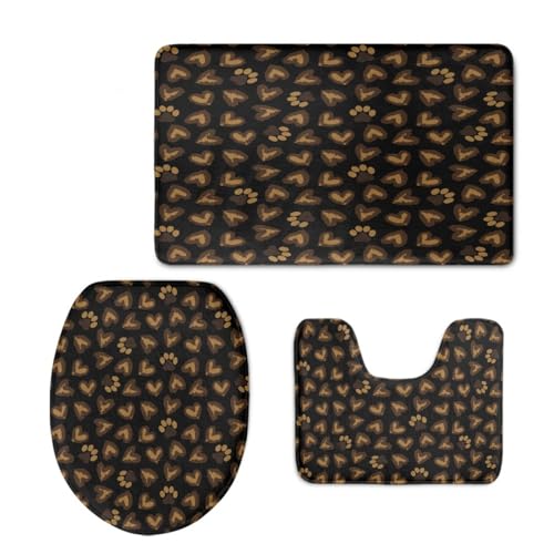 Badezimmermatte Braun Herz Schwarz Fußmatte 3 Teilig Bath Mat rutschfeste Badematte Saugfähig Badmatte Wohnzimmer Badezimmerteppich Langlebig Badvorleger Waschbar Badteppich Set 45x75cm von HJOSWVNS