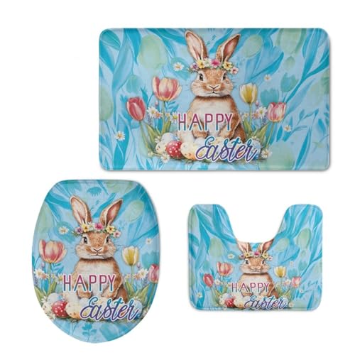 Badezimmermatte Braun Himmelblau Fußmatte 3 Teilig Bath Mat rutschfest Badmatte Saugfähig Wohnzimmer Badezimmerteppich Langlebig Badematte Waschbar Badteppich Set Badezimmermatten 50x80cm von HJOSWVNS
