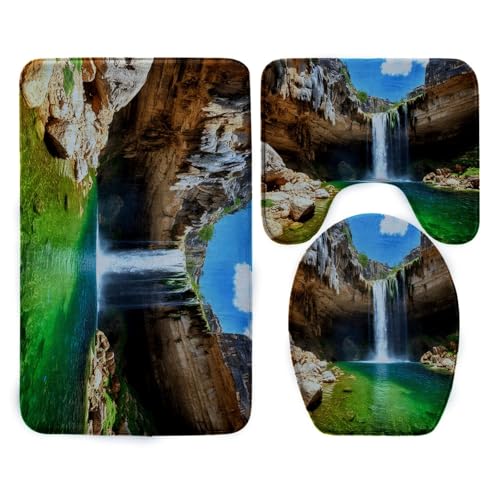 Badezimmermatte Braun Stein Wasserfall Fußmatte 3 Teilig Bath Mat rutschfeste Badematte Saugfähig Badmatte Wohnzimmer Badezimmerteppich Langlebig Badvorleger Waschbar Badteppich Set 50x80cm Badezimmermatte Braun Stein Wasserfall Fußmatte 3 Teilig Bath Mat rutschfeste Badematte Saugfähig Badmatte Wohnzimmer Badezimmerteppich Langlebig Badvorleger Waschbar Badteppich Set 50x80cm von HJOSWVNS